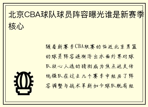 北京CBA球队球员阵容曝光谁是新赛季核心