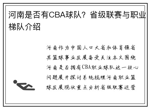 河南是否有CBA球队？省级联赛与职业梯队介绍