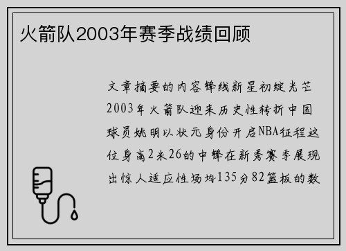 火箭队2003年赛季战绩回顾